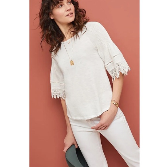 Anthro Eri+Ali Pennbrooke Lace Trim Top - Picture 2 of 11